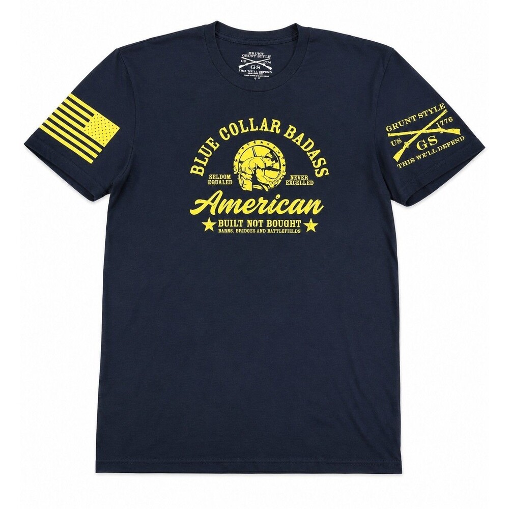 Mens Grunt Style Blue Collar Badass Short Sleeve T Shirt 2XL Blue Yellow